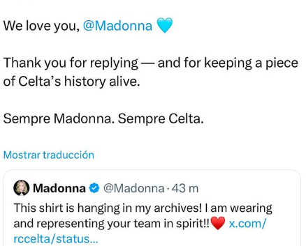 Celta Vigo 'Ngemis' Jersey Lawas ke Madonna, Sang Diva Cuma Balas Pakai Postingan Sosmed