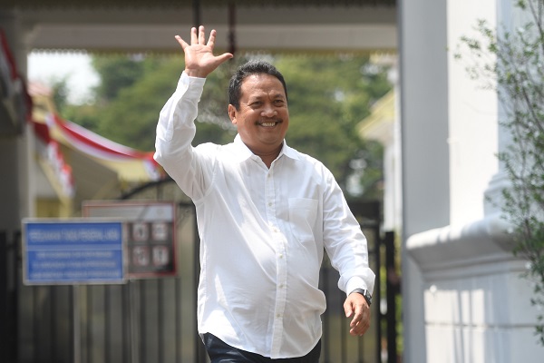Wahyu Sakti Trenggono setelah bertemu Presiden Joko Widodo di Kompleks Istana Kepresidenan, Jakarta, Jumat (25/10/2019), sebelum dilantik sebagai Wakil Menteri Pertahanan. (Antara - Akbar Nugroho Gumay)