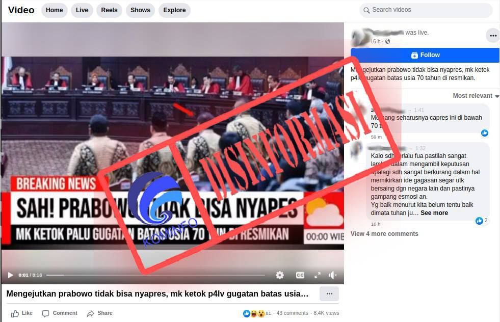 [HOAKS atau FAKTA]: Prabowo Gagal Jadi Capres karena Batas Usia Maksimal 70 Tahun
