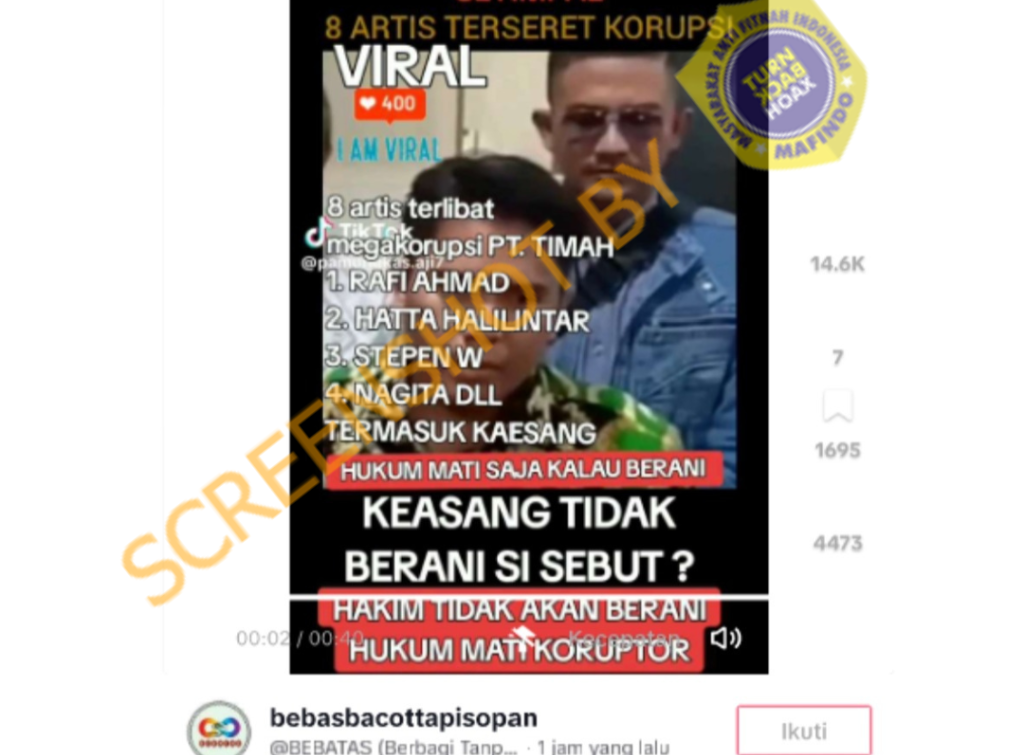 [HOAKS atau FAKTA]: Delapan Artis Terlibat Korupsi Timah Rp 271 Triliun