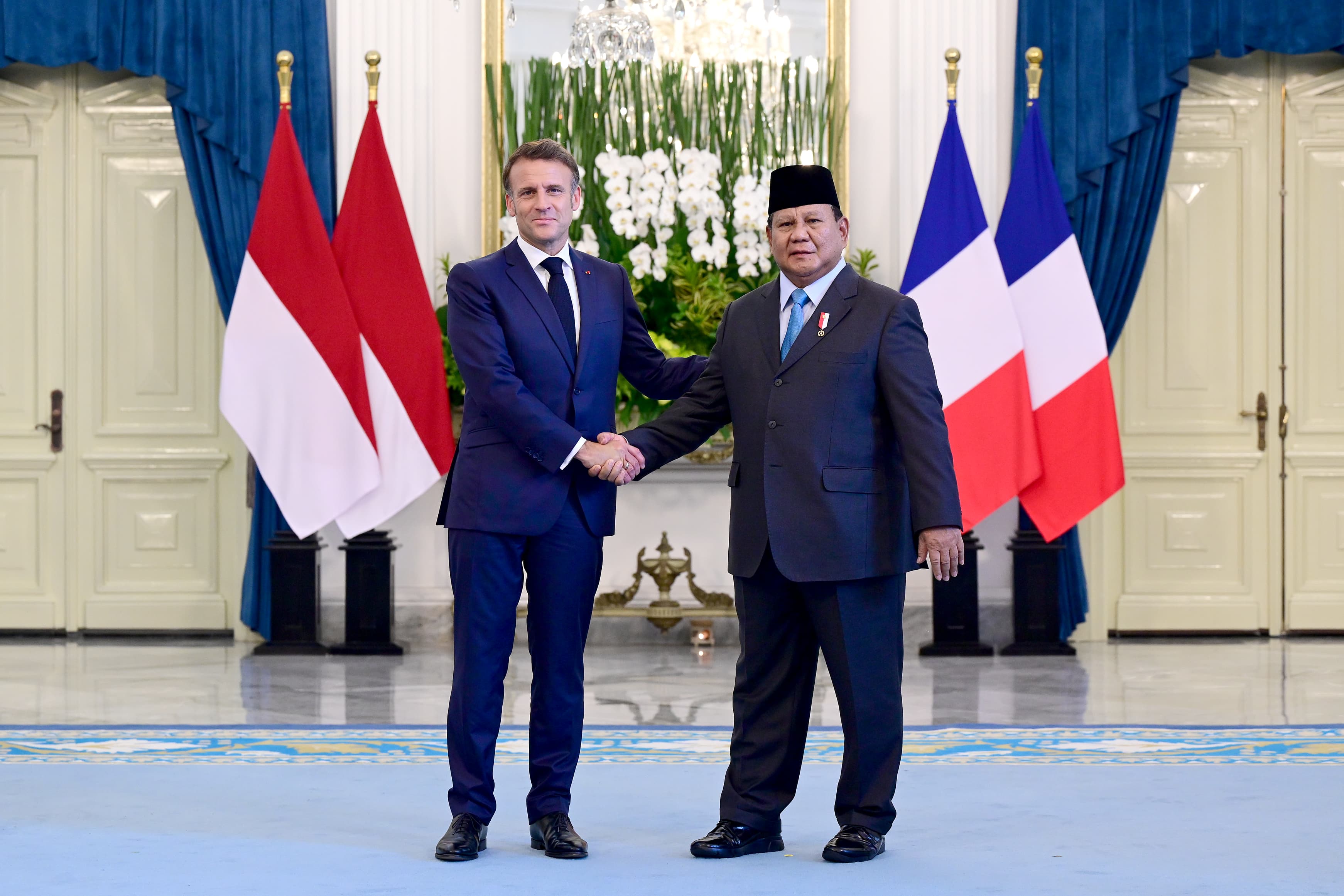 Momen Presiden Prabowo Terima Kunjungan Kenegaraan Presiden Emmanuel Macron di Istana Merdeka Jakarta