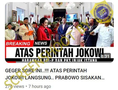 [HOAKS atau FAKTA]: Prabowo Diperintah Jokowi Larang PDIP dan PKS Masuk Istana Negara