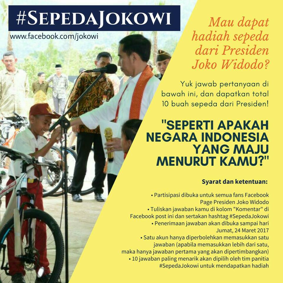 Mau Dapat Sepeda dari Presiden Jokowi? Yuk Ikut Kuisnya di Facebook