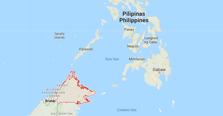 Wilayah Sabah (bergaris merah). (Screenshot Google Maps)