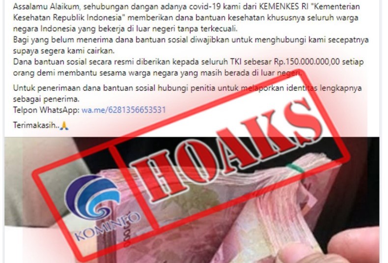 [HOAKS atau FAKTA]: TKI dan TKW Dapat Bantuan Uang Rp 150 Juta