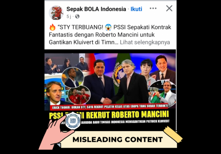 [HOAKS atau FAKTA]: PSSI Resmi Tunjuk Roberto Mancini Jadi Pelatih Timnas Indonesia Gantikan Patrick Kluivert