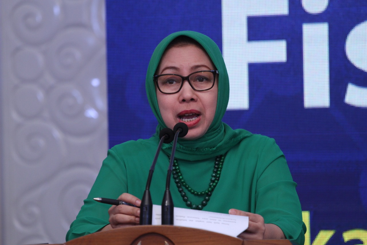 Direktur Kelautan dan Perikanan Kementerian Perencanaan Pembangunan Nasional (PPN)/Bappenas, Sri Yanti JS saat menyampaikan pandangannya terkait sektor perikanan yang dapat menjadi bantalan menghadapi resesi ekonomi nasional, di Jakarta, Senin (10/08/2020).