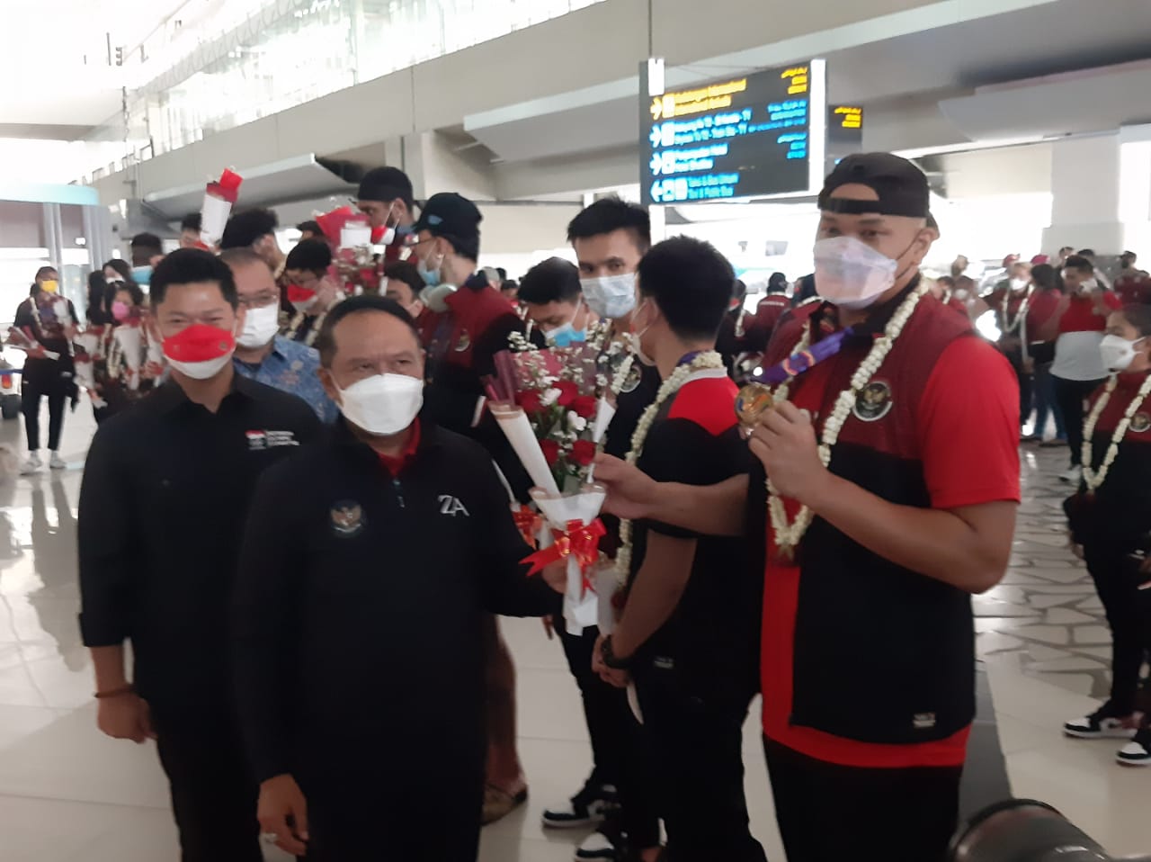 Penyambutan Atlet Indonesia di Bandara Soekarno-Hatta. (Foto: Kanugrahan)