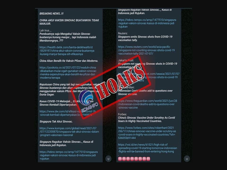 [HOAKS atau FAKTA]: Tiongkok Tidak Lagi Gunakan Vaksin Sinovac
