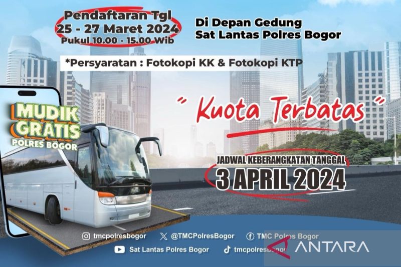 Polres Bogor Sediakan 10 Bus Gratis Mudik Jalur Utara dan Selatan