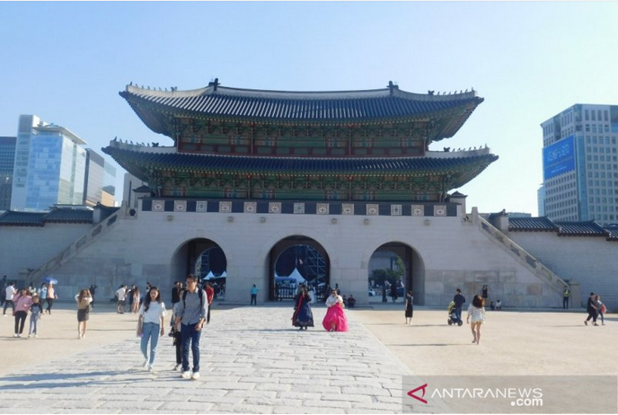 Salah satu sudut di Gyeongbukgung Palace, Seoul, Korea Selatan (ANTARA News/Lia Wanadriani Santosa) 