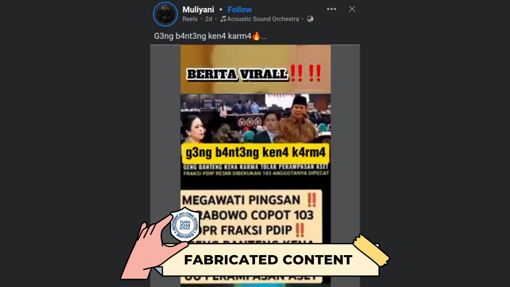 [HOAKS atau FAKTA] : Megawati Pingsan, Prabowo Copot 103 Anggota DPR dari Fraksi PDI-P