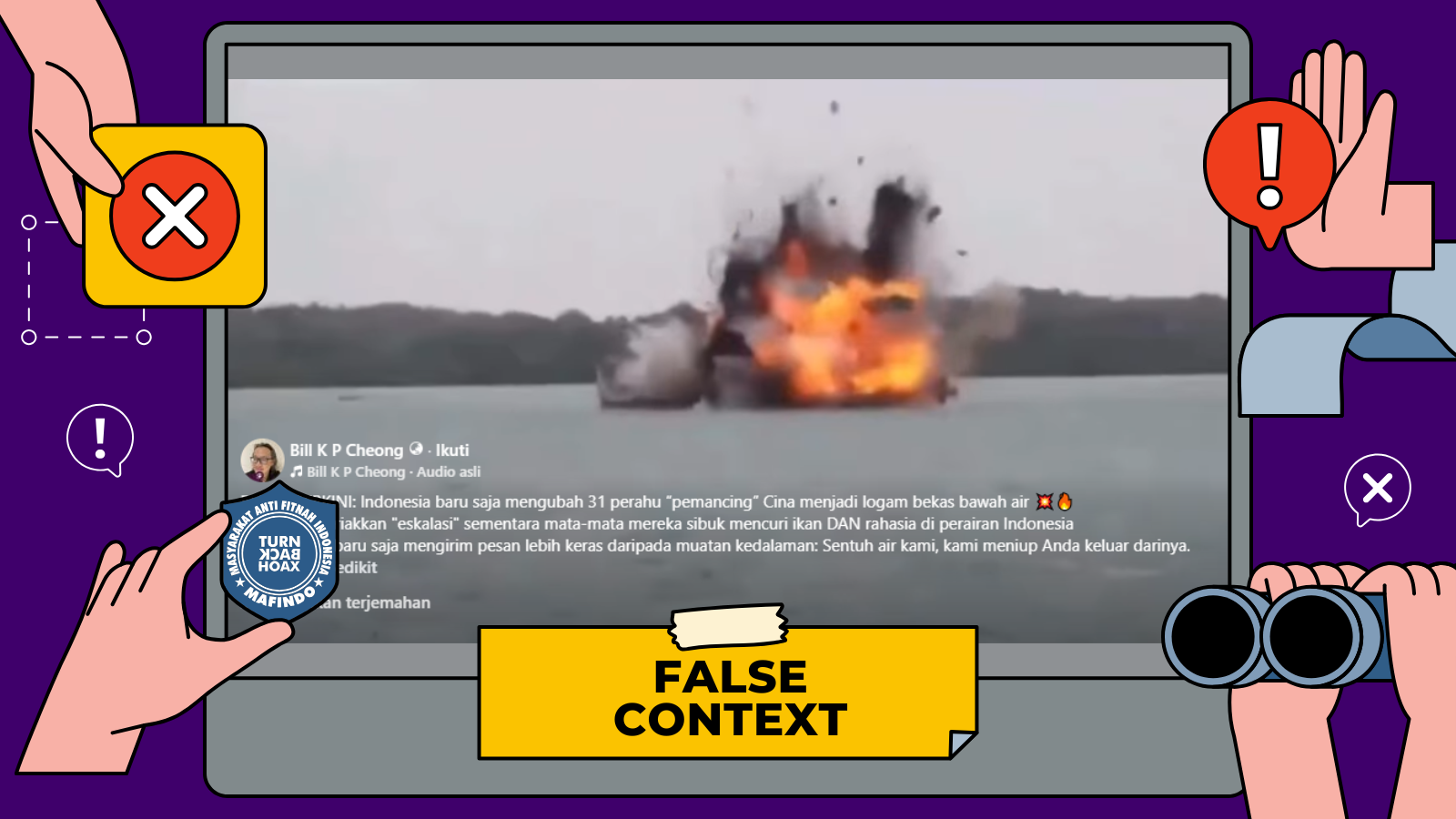 [HOAKS atau FAKTA]: Indonesia Tenggelamkan 31 Kapal Asal China di Natuna, Masuk secara Ilegal