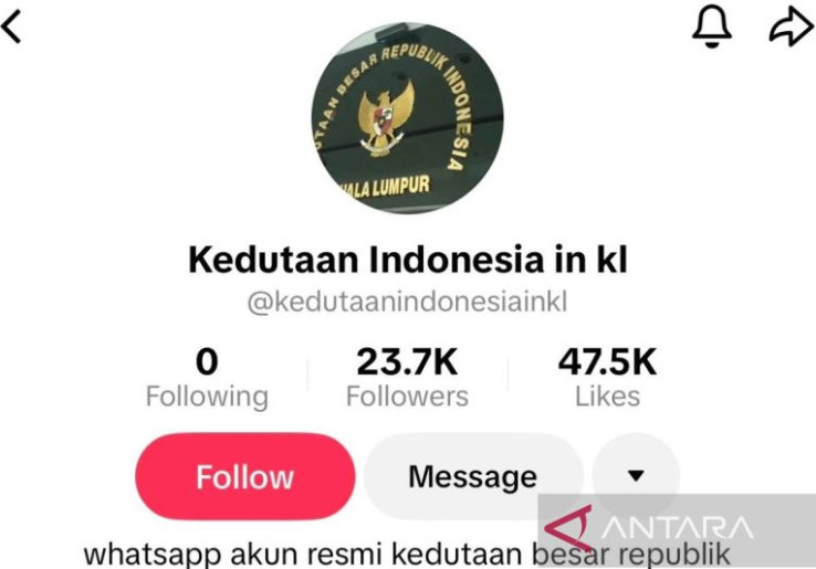 Akun TikTok Palsu Catut Nama KBRI Kuala Lumpur, WNI di Malaysia Jangan Mudah Tertipu