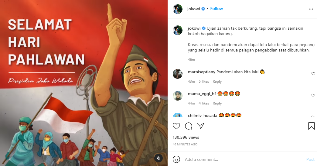 Pimpin Upacara Hari Pahlawan, Jokowi Tegaskan Indonesia Makin Kokoh