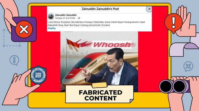 [HOAKS atau FAKTA]: Gara-Gara Menkeu Purbaya Tak Mau Talangi, Luhut Ancam Rakyat Ikut Bayar Utang Whoosh Rp 119 Triliun