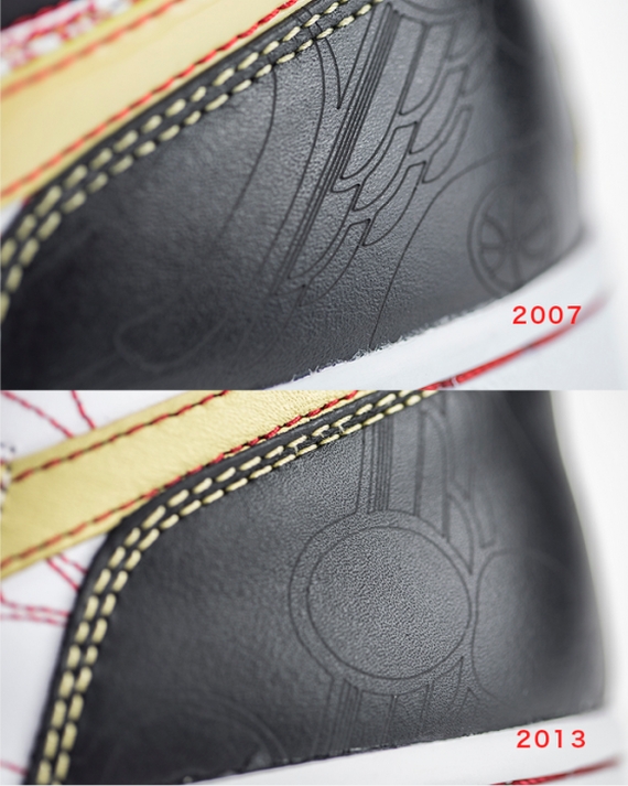 Perbedaan Air Jordan 1 XQ 2007 vs. 2013. (Foto Sneaker News)