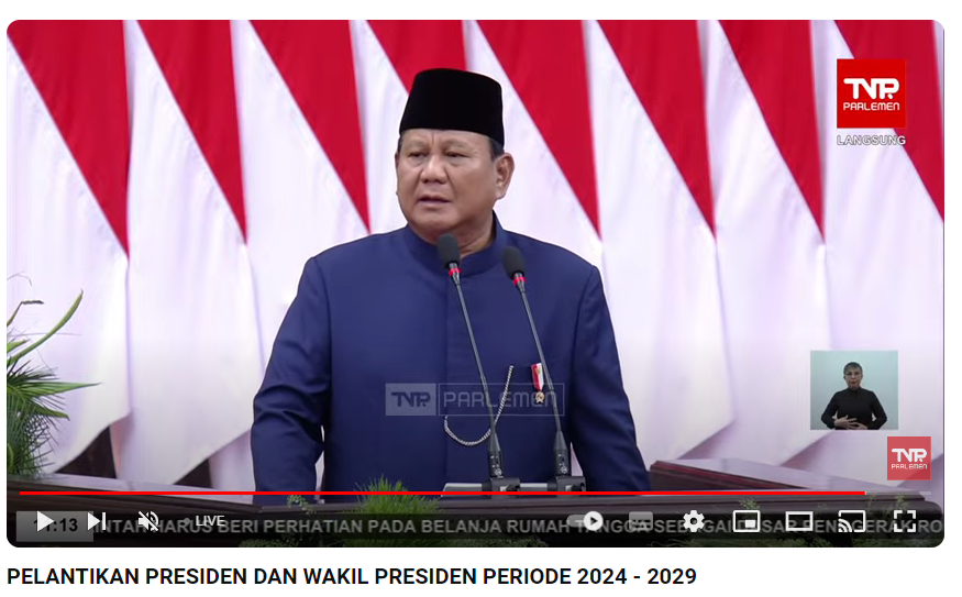 Sumpah Prabowo di Pidato Pertamanya Sebagai Presiden RI