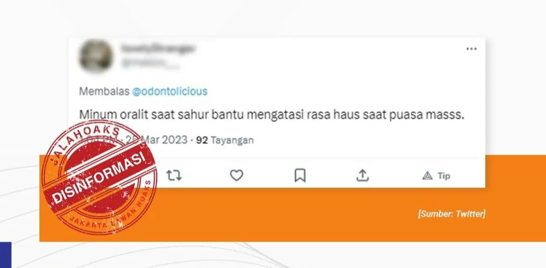 [HOAKS atau FAKTA] Oralit Bisa Atasi Rasa Haus saat Puasa
