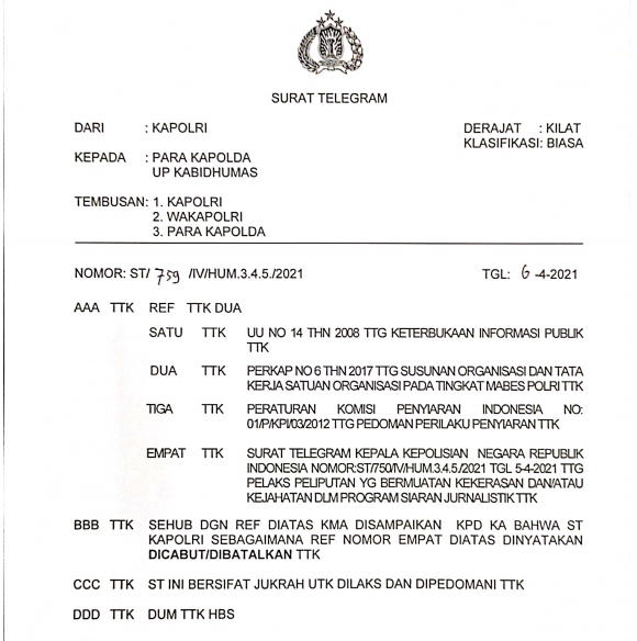 Batalkan Surat Telegram yang Atur-Atur Kerja Media, Polri Minta Maaf