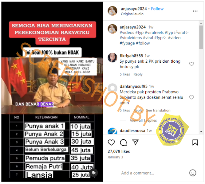 [HOAKS atau FAKTA] : Kebijakan Prabowo, Jumlah Anak Dapat Bantuan Uang Lebih Banyak