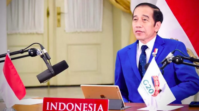 Presiden Jokowi saat hadiri KTT G20 secara virtual. (Foto: Setkab)