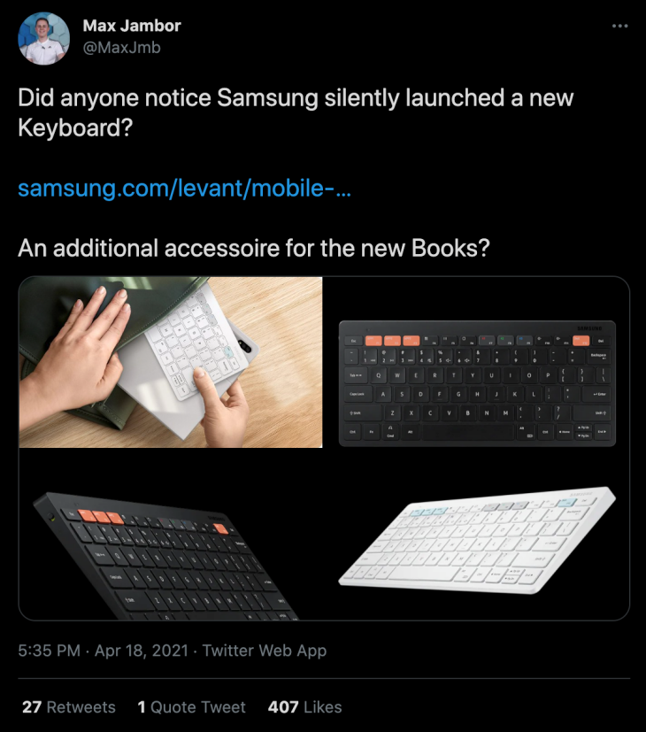 Sebuah akun Twitter mencuitkan penelusurannya tentang keyboard ini. (Foto: Twitter/MaxJmb)