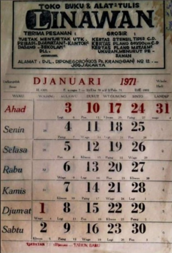 Berselang Setengah Abad, Kalender 1971 Bisa Dipakai di 2021