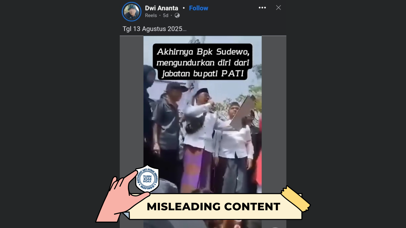 [HOAKS atau FAKTA] : Merasa Tak Becus jadi Pemimpin, Bupati Pati Sudewo Akhirnya Mundur dari Jabatannya