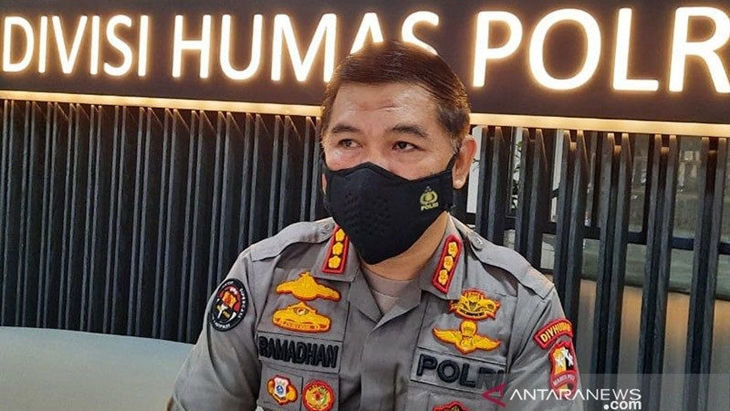 Kepala Bagian Penerangan Umum (Kabagpenum) Divisi Humas Mabes Polri Kombes Pol Ahmad Ramadhan, Kamis (8/7/2021). (ANTARA/Laily Rahmawaty/am.)