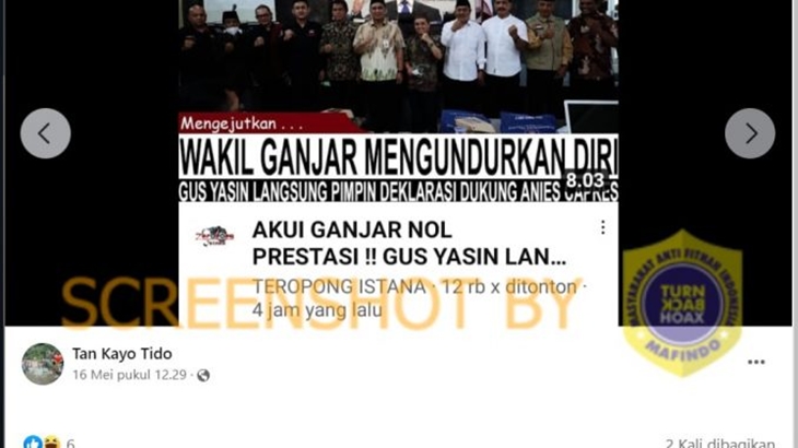 [HOAKS atau FAKTA]: Wakil Ganjar Mengundurkan Diri, Pimpin Deklarasi Dukung Anies