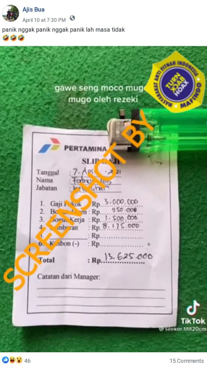 Tangkapan layar hoaks.