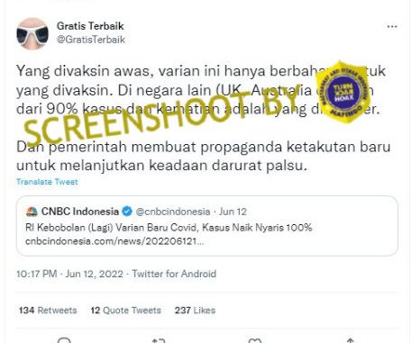 [HOAKS atau FAKTA]: Varian Baru COVID-19 Hanya Berbahaya Untuk yang Divaksin