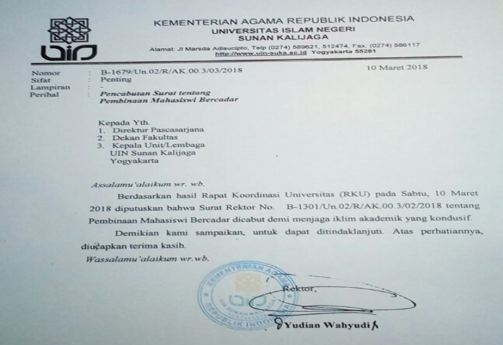 UIN Yogyakarta Cabut Larangan Bercadar, Ini Alasannya