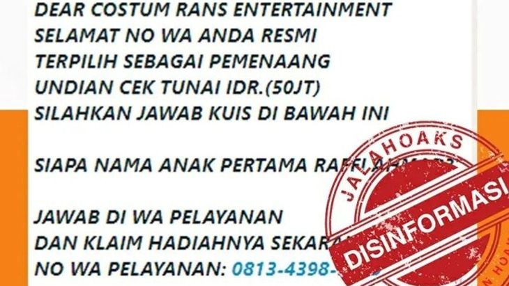 [HOAKS atau FAKTA]: RANS Entertainment Bagikan Hadiah Rp 50 Juta