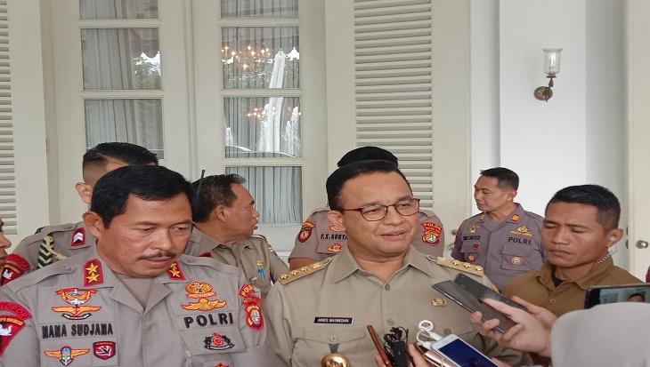 Kapolda Metro Jaya, Irjen Pol Nana Sudjana bersama rombongan menyambangi Balai Kota DKI, Jakarta Pusat, pada Senin (17/2)