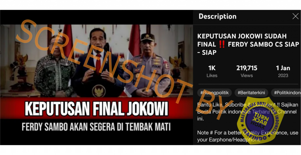 [HOAKS atau FAKTA]: Keputusan Final Jokowi, Ferdy Sambo Dieksekusi
