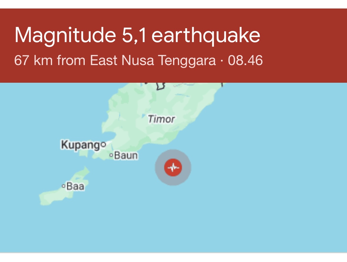 Gempa Magnitudo 5,1 Guncang Timor Tengah Selatan, BMKG Pastikan Tidak Berpotensi Tsunami