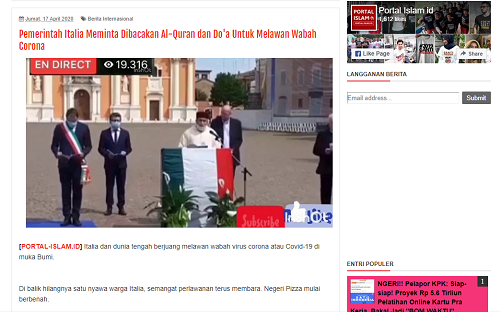 [HOAKS atau FAKTA]: Pemerintah Italia Minta Dibacakan Alquran Lawan Wabah Corona