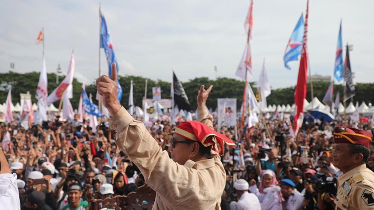 Prabowo pada kampanye Akbar di Lapangan Karebosi. (BPN)