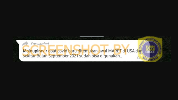 Tangkapan layar WhatsApp soal hoaks obat COVID-19 Molnupiravir dijual September. (Foto: MP/Turnbackhoax.id)