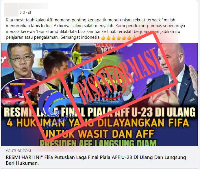 [HOAKS atau FAKTA]: Laga Final Piala AFF U-23 akan Diulang