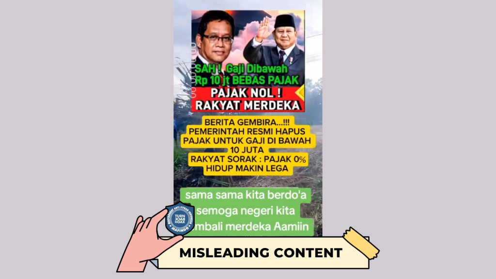 Presiden Prabowo Sahkan Kebijakan Bebas Pajak untuk Pekerja dengan Gaji Di Bawah Rp 10 Juta, HOAKS atau FAKTA?