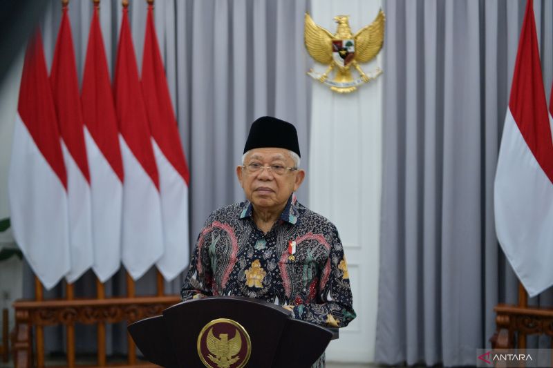Wakil Presiden, Ma’ruf Amin, memberikan sambutan secara daring di acara Perayaan Nasional Tahun Baru Imlek 2575 Kongzili di Jakarta, Senin (12/2)