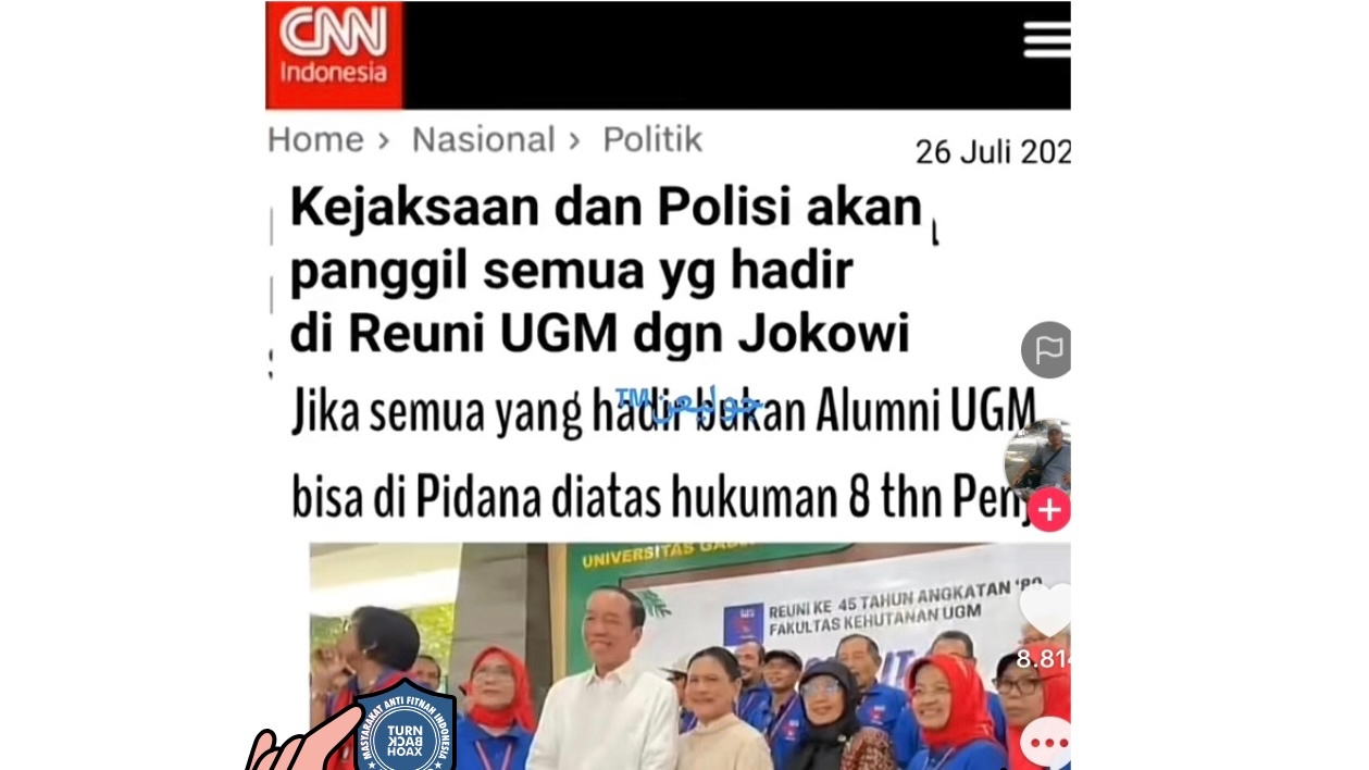 [HOAKS atau FAKTA]: Polisi dan Kejaksaan Periksa semua Orang yang Ikut Temu Alumni UGM bersama Jokowi