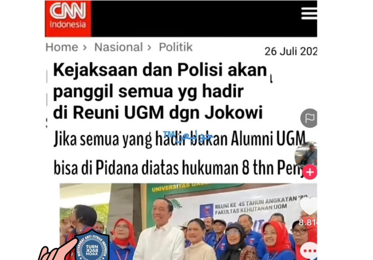 [HOAKS atau FAKTA]: Polisi dan Kejaksaan Periksa semua Orang yang Ikut Temu Alumni UGM bersama Jokowi