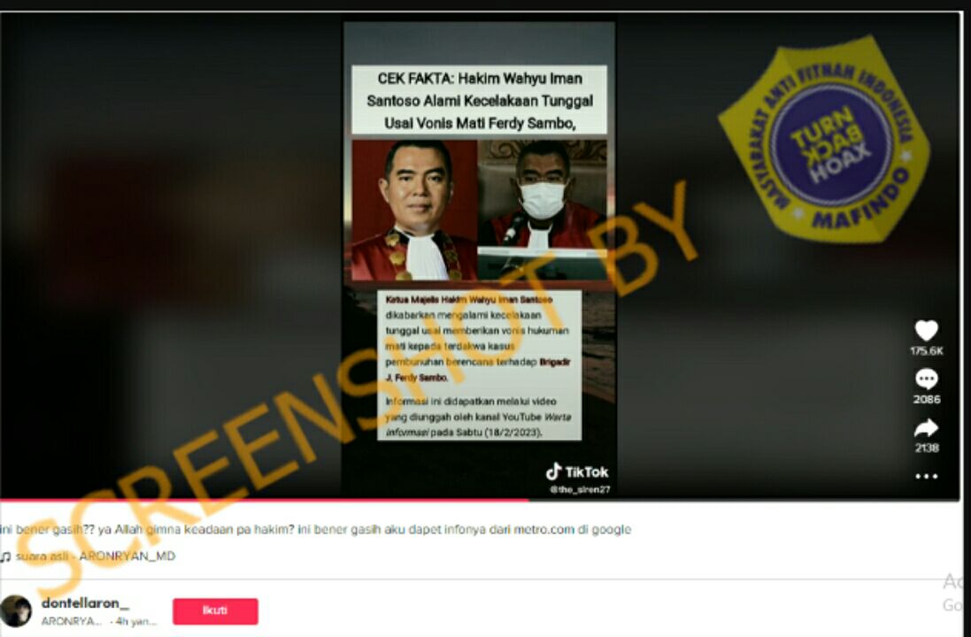 [HOAKS atau FAKTA]: Hakim Wahyu Alami Kecelakaan Tunggal Usai Vonis Mati Sambo