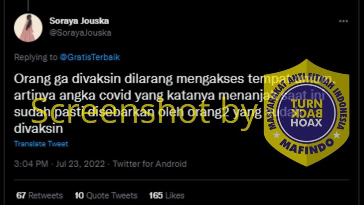 [HOAKS atau FAKTA]: Peningkatan COVID-19 Disebabkan Orang-Orang yang Sudah Divaksin