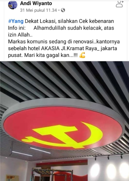 [HOAKS atau FAKTA] Markas PKI di Kramat Raya Tengah Direnovasi