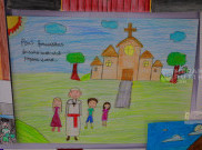 Lukisan Doa dan Harapan Anak Indonesia Sambut Paus Fransiskus di Gereja Katedral